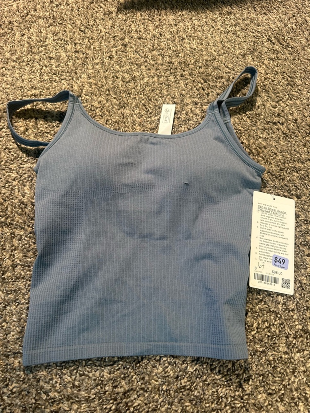 DAMAGED NWT Lululemon Ebb to Street Scoop Cropped Tank B/C